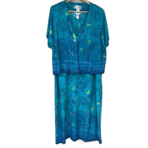 Vintage Maxi Dress Blazer Set Womens 8 80s 90s Beach Nautical Watercolor Floral